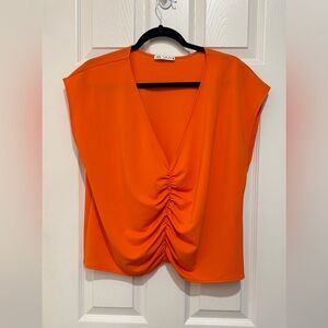 Zara Bright Orange Ruched Blouse